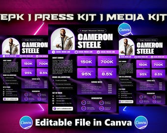 Editable DJ and Musician EPK | Modern Electronic Press Kit Canva Template