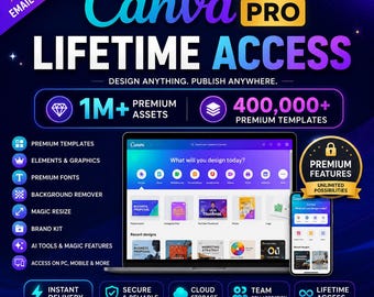 Canva Pro Lifetime Access | Premium Templates & Design Assets | Instant Digital Delivery | 1M+ Creative Resources