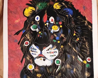 江鉄峰「王」サイン入り限定版217/300 キャンバスシルクスクリーン 40x40cm 大型 中国現代美術