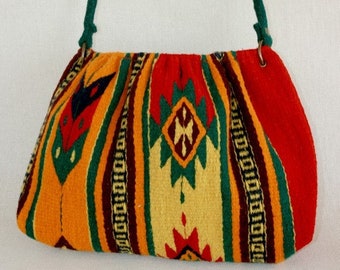 Red wool handbag yellow bag handmade mexican bag traditional oversized  tote bag gift for her boho chic bag