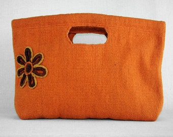 orange wool handbag with flower handmade hand dyed elegant chic handbag gift for her handbag oversized wool loom