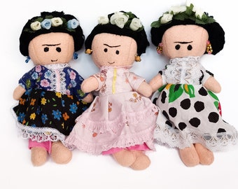 Frida Kahlo doll collectible plush mexican cute decor doll Frida Khalo miniature doll fan art hand sewn fashion rag doll