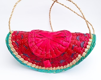 Wicker Watermelon Handbag Mexican Summer Fashion Accessory Ecofriendly Fashion Unique Tropical Vibes Beach Essentials Vibrant Sustainable