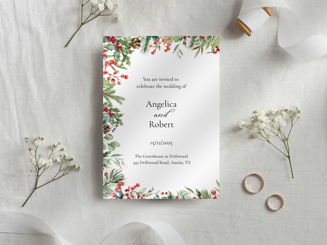 Scandi Einvite Winter Wedding Invite, DIY Invite Template, Editable Canva Invitation ...