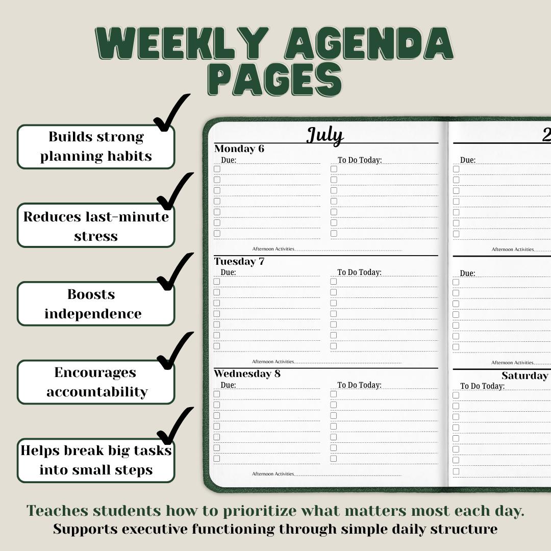 ADHD Student Planner | Executive Function, Homework Tracker 2025-2026 ...
