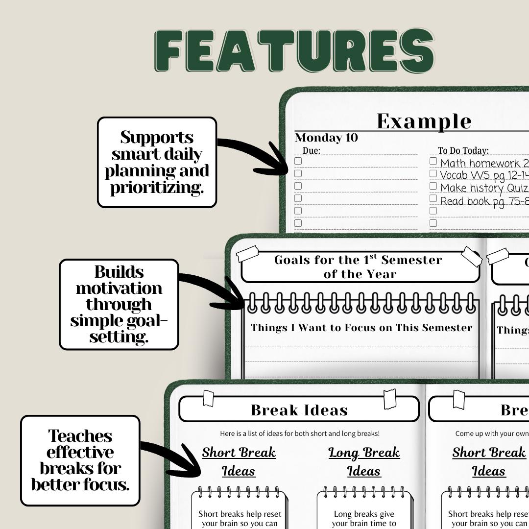 ADHD Student Planner | Executive Function, Homework Tracker 2025-2026 ...