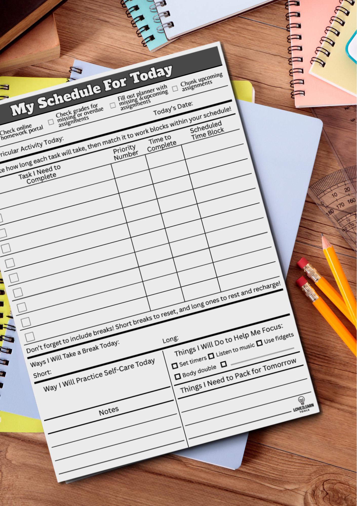 Executive Function Notepad | ADHD Homework Tracker | Student Planner ...