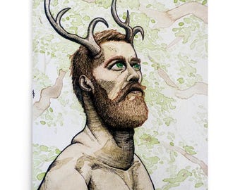 Cernunnos Art Print - Watercolor Illustration - Celtic Horned God