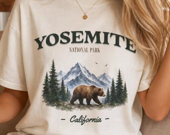Yosemite Shirt, Grizzly Bear Mountain Crest National Park Comfort Colors® Vintage Style