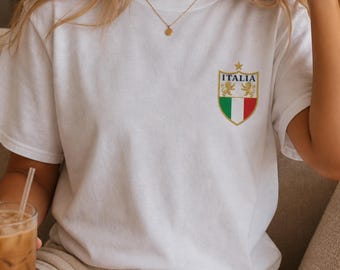 Italy T-Shirt, Lion Crest Football Badge 100% Cotton Tee