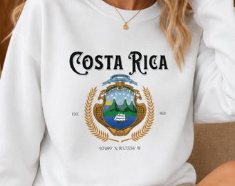 Costa Rica Sweatshirt, National Emblem Coat of Arms Heavyweight Cotton Crewneck