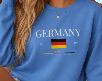 Germany Sweatshirt, National Flag and Motto Est. 1871 Heavyweight Cotton Crewneck