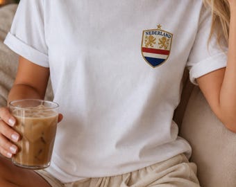 Netherlands T-Shirt, Lion Crest Football Badge 100% Cotton Tee