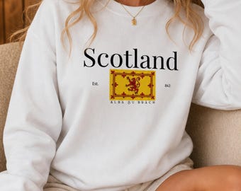 Scotland Sweatshirt, Alba Gu Brath Lion Rampant Est. 843 Heavyweight Cotton Crewneck