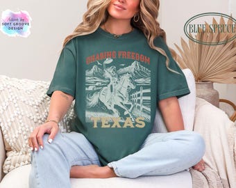 Camiseta vaquera del oeste de Texas / Camiseta gráfica de rodeo vintage / Colores cómodos 1717