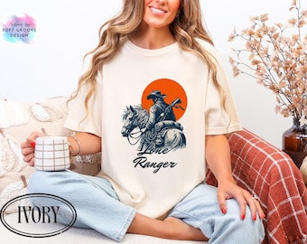 Western Cowboy Graphic Tee, Lone Ranger Sunset-tröja, Comfort Colors 1717 unisex-t-shirt