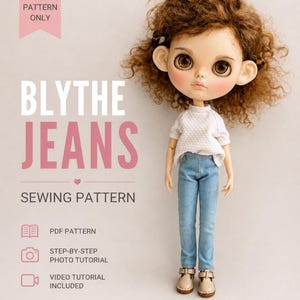 Blythe Doll Jeans Sewing Pattern PDF | DIY Denim Pants | 1/6 Doll Clothes Pattern | Fits Blythe, Obitsu 24 & Similar Dolls