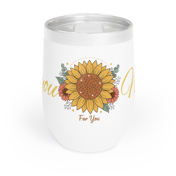 Personalized Sunflower Tumbler, Bridesmaid Wine Glass, Bachelorette Stainless Flute