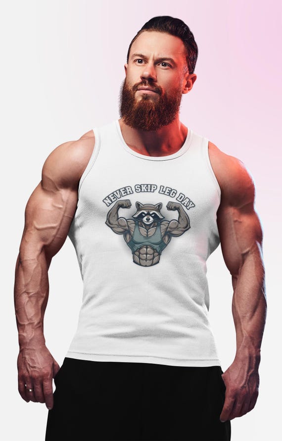Buff Raccoon 'Never Skip Leg Day' Tank Top | Gym Workout Fitness Shirt