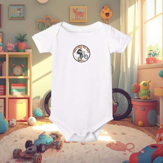 Rad Like My Dad Baby Onesie, Vintage Cyclist Patch