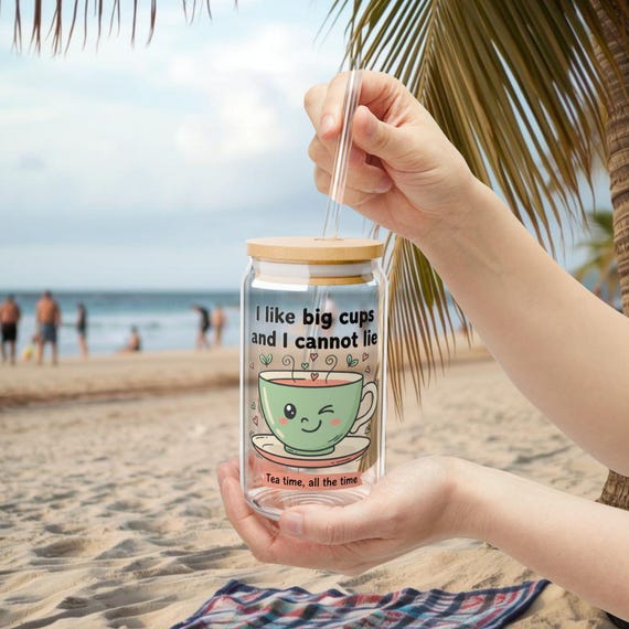 I Like Big Cups Sipper Glass | 16oz Tea Tumbler with Straw