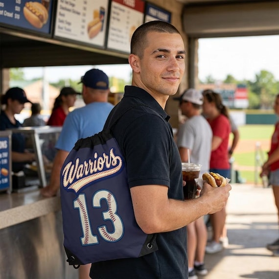 Custom Draw String Bag with your teams name and your number | Personalized Baseball bag | Baseball Mama | Baseball Dad