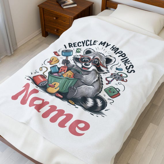 Personalized Raccoon Velveteen Blanket | Trash Panda Christmas Plush Custom “Name” cozy blanket