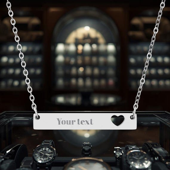 Engraved Heart Bar Necklace | Personalized Stainless Steel Nameplate
