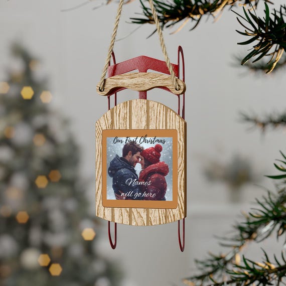 Personalized Our First Christmas Sled Ornament, Newlywed Gift