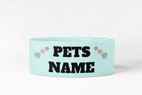 Pastel Paw Prints Pet Bowl | 18oz Ceramic Dog Cat Bowl | Personalized Pet Bowl