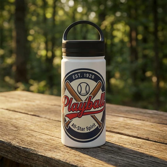 Playball Vintage Baseball logo Water Bottle | Baseball Gift | Baseball Tumbler | Gift for her | Gift for Him