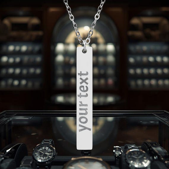 Engraved Vertical Bar Necklace, Personalized Name Bar Pendant | Custom Vertical Pendant | Gift for Him | Gift for Her