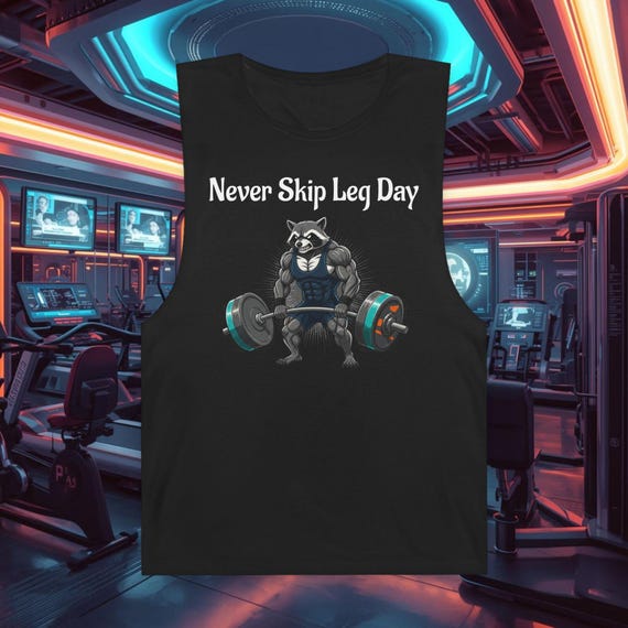 Buff Raccoon 'Never Skip Leg Day' Tank Top | Gym Workout Fitness Shirt