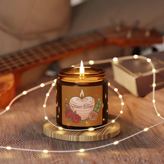 Personalized Soy Candle | Romantic Amber Jar, Vegan Gift