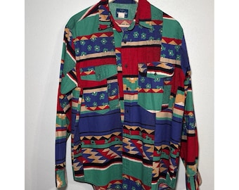 VTG Wrangler Western Shirt Aztec Southwestern Print Colorful Mens Medium