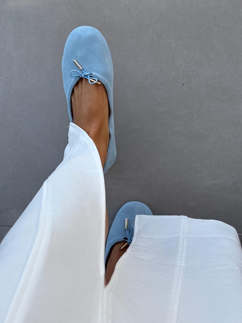 Soft Suede Ballet Flats for Women, Blue Suede Ballet Shoes, Comfortable Minimalist Flats, Everyday Elegant Shoes image 5