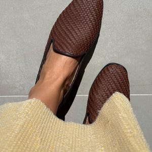Woven Leather Loafers Women, Genuine Leather Flats, Elegant Slip-On Shoes image 1