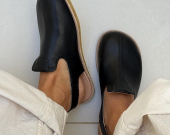 Leather and suede barefoot clogs/ wide toe box women shoes