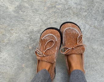 Suede women loafers with wide toe box