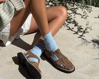 Sandalias de pescador de gamuza con plantilla de cuero acolchada / Sandalias de verano cómodas hechas a mano