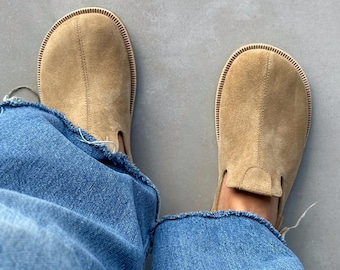 Suede/leather barefoot clogs/ wide toe box women shoes