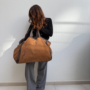 Oversize suede bag, unisex travel bag