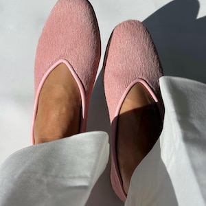 Soft Pink Suede Mules | Handmade Minimalist Leather Flats, Women's Slip Ons