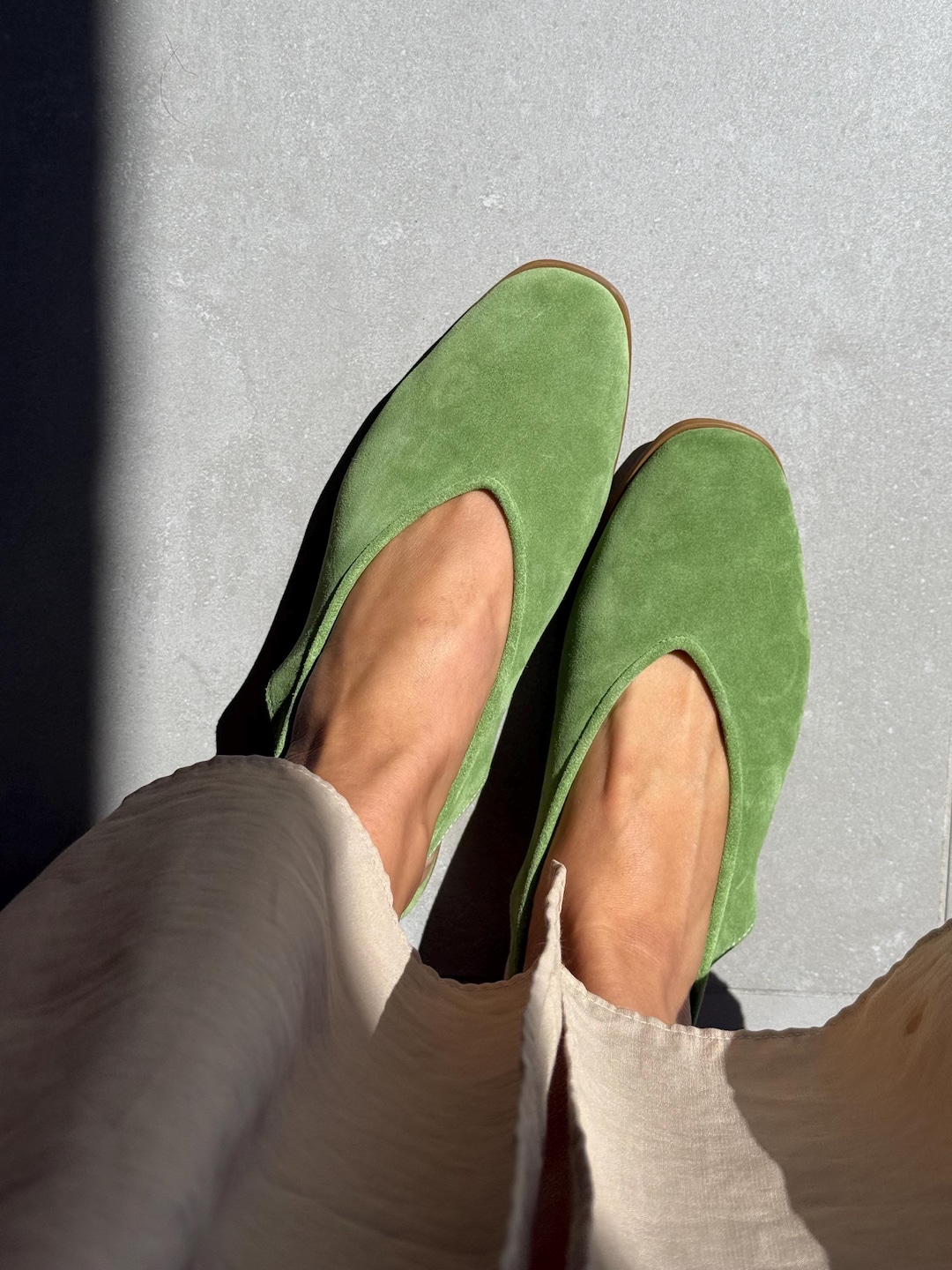 Handmade Suede Slingback Flats, Minimalist Leather Shoes, Summer Comfort
