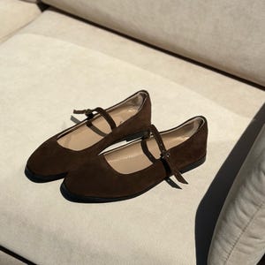 Handmade Suede Mary Jane Flats, Leather Lined Ballet Shoes