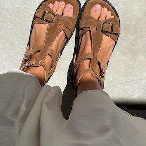 Gladiator Suede Sandals Women | Anatomical Footbed Sandals | Adjustable Buckle Sandals | Comfortable Summer Shoes