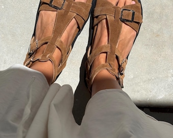 Gladiator Suede Sandals Women | Anatomical Footbed Sandals | Adjustable Buckle Sandals | Comfortable Summer Shoes