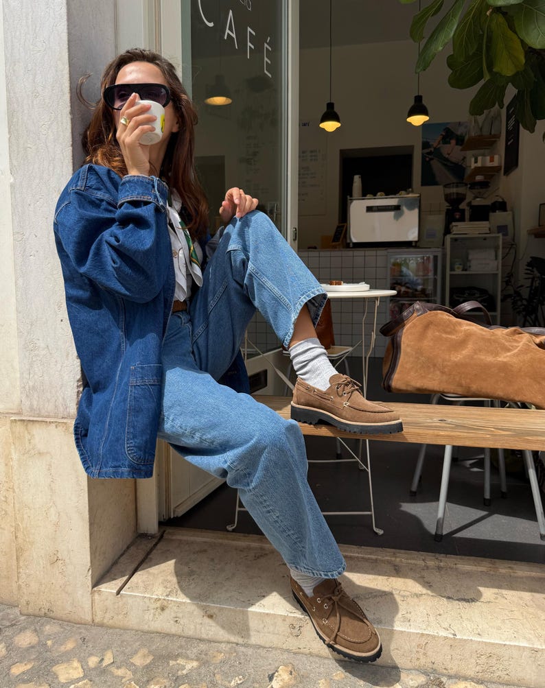 Womens topsider shoes, suede boat shoes with Vibram sole image 5