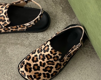 Leopard print calf leather women clogs