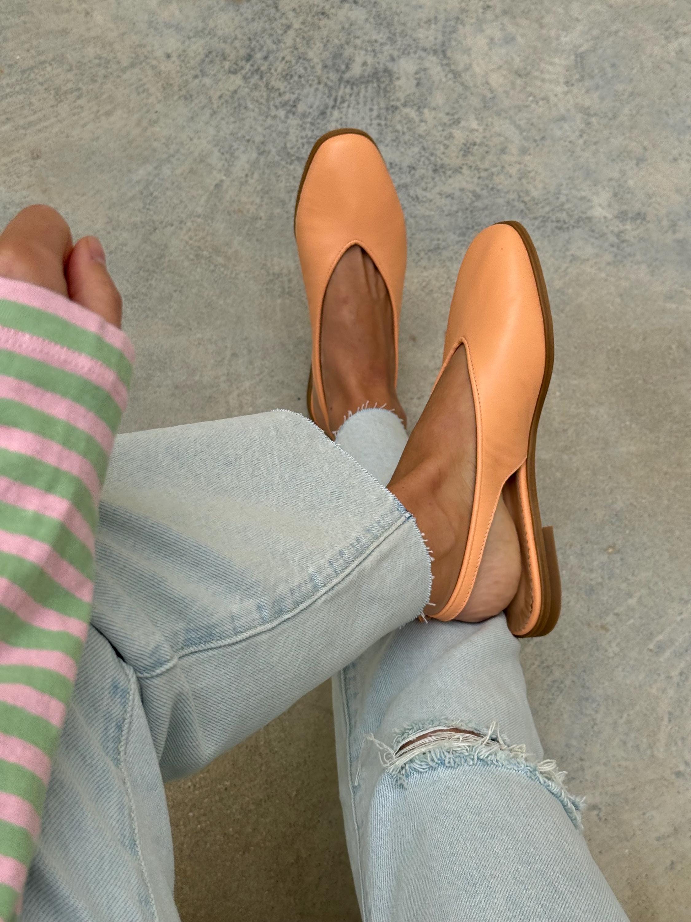 peach dress brown shoes Women Color:Blue Watercolor Floral